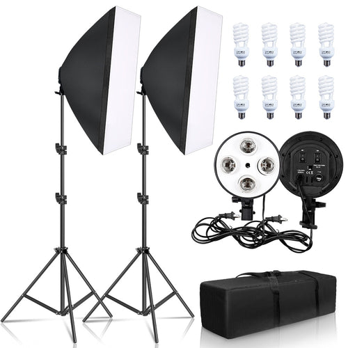 Photography Lighting 50x70CM Four Lamp Softbox Kit E27 Holder With 8pcs Bulb Soft Box AccessoriesFor Photo Studio Video