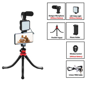 Condenser Microphone With Tripod LED Fill Light For Professional Photo Video Camera Phone For Interview Live Recording YouTube