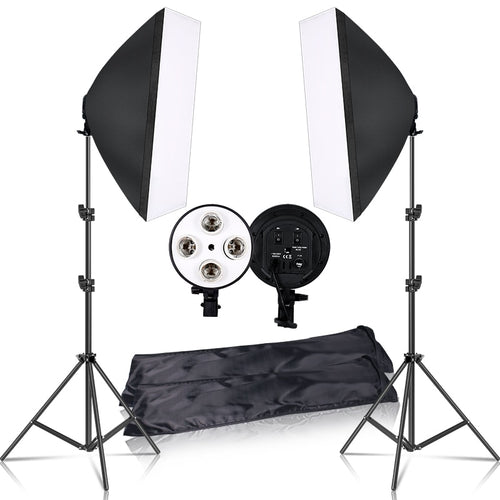 Softbox Light Box Tripod  Lighting Kit 4 Lamp Photography Flash 50x70CM E27 Base Holder Camera Feflector Photo Video Shooting